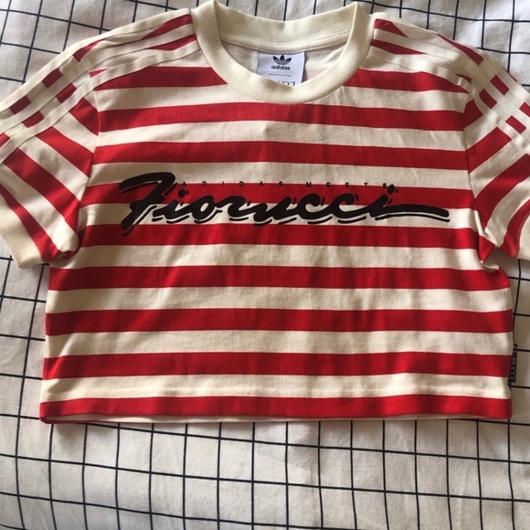 FIORUCCI X ADIDAS red striped crop top tee shirt - Picture 3 of 3